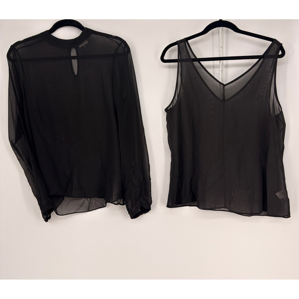 Ecru Blouse Womens Large Black 100% Silk Sheer 2pc Set Goth Chic Luxury Capsule